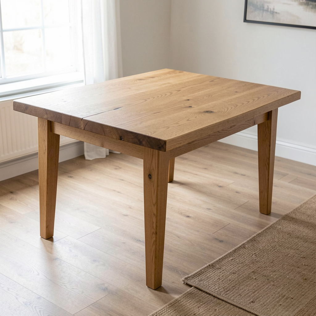 Handcrafted oak dining table with natural grain